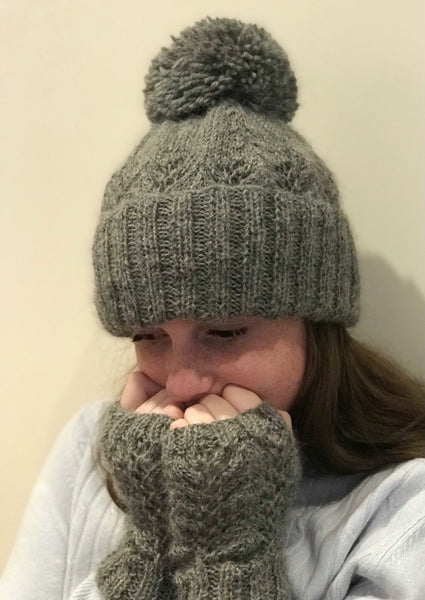 Grey lace hat and mitten set